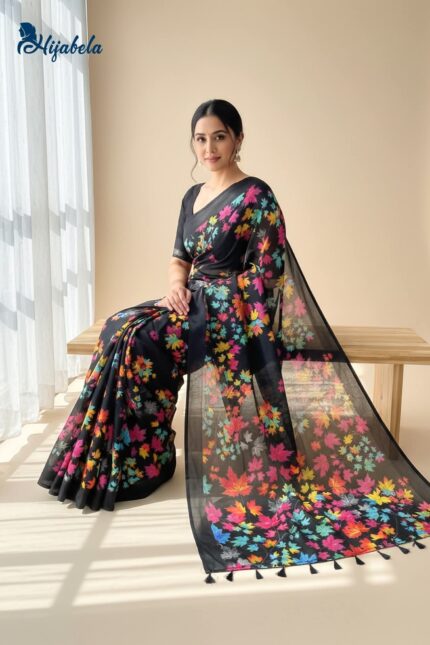 Premium Digital Printed Half Silk Saree